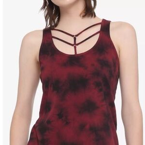 Hot Topic Red & Black Tie-Dye Strappy Hi-Low Girls Tank Top